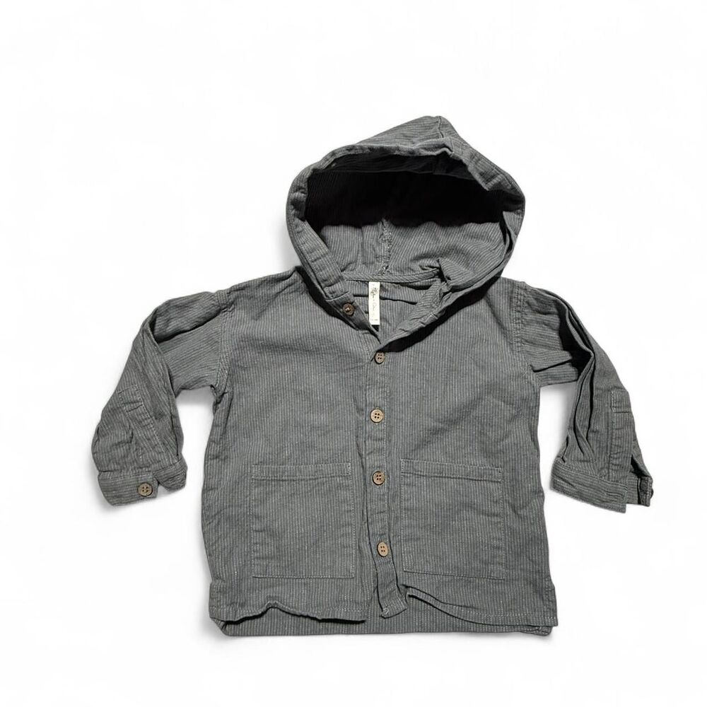 Rylee + Cru Pinstripe Hooded‎ Button Up Jacket Shirt 12-18M